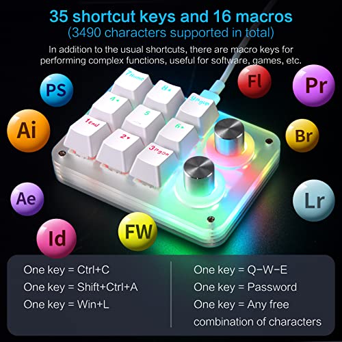 Koolertron 9-Key Mechanical Numpad with 2 Programmable Knobs, LED Backlit Macro Gaming Keyboard, Fully Customizable Numeric Keypad for PC - style: 9 Keys//Red switches/RGB Backlight/02