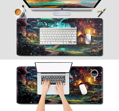 IMAYONDIA Mushroom Anime Desk Mat (35.4x15.7 in), Fairy Forest Large Gaming Mouse Pad for Laptop Computer, Tabletop Magic Desktop Mat, Fantasy Art Play Mats, Mousepad Extra Large - color: Mushroom Forest