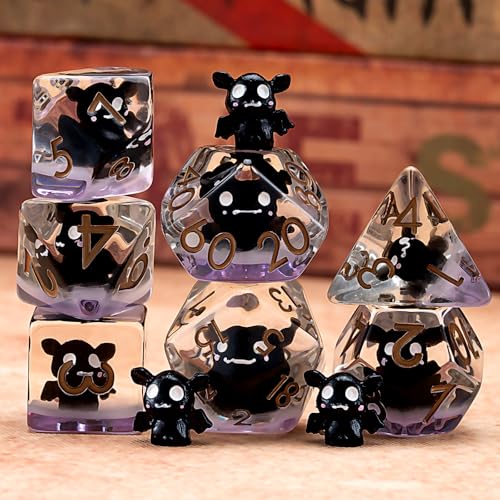 DND Resin Bat Dice Set, D&D Polyhedral Dice for Dungeons and Dragons RPG, MTG Role Playing Games D and D Dice 7pc D20 D12 D10 D8 D6 D4 - color: Bat