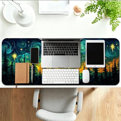 Fantasy Starry Night Forest and Dragon Gaming Desk Mat, Computer Keyboard Large Extended Long Mouse Pad for Office and Home, XL (W05) - color: W05
