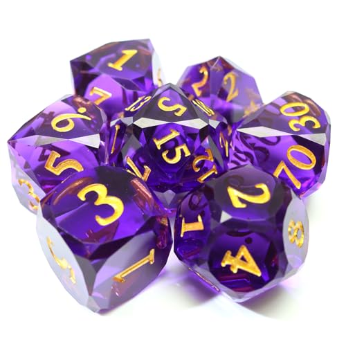 XENOLUX DND Dice Set Polyhedral Resin Dice with Softened Edges for Tabletop Role Playing Games, Deep Purple Diamond Cut Gemstone Shape Dice - RD Purple - color: Rd-purple