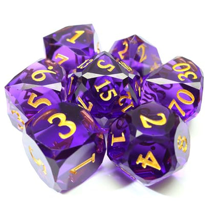 XENOLUX DND Dice Set Polyhedral Resin Dice with Softened Edges for Tabletop Role Playing Games, Deep Purple Diamond Cut Gemstone Shape Dice - RD Purple - color: Rd-purple