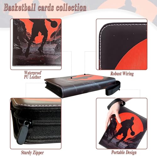 Basketball Card Binder - 900 Capacity 9-Pocket Trading Card Album, 3 Ring Card Holder Binder, Waterproof PU Leather, Zip Closure, Perfect Christmas Birthday Gift for Collectors - size: 900 Pockets Basketball