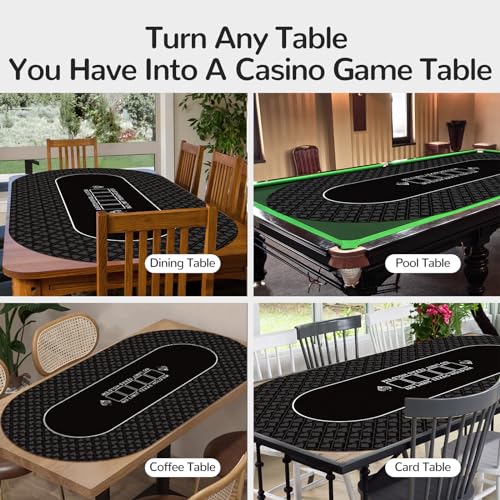 70 x 35 Inch Poker Mat for Table, Texas Hold'em Poker Table Top Mat with Carrying Bag, Waterproof Anti-Slip Rubber Blackjack Mat for Home Game Nights Up to 8 Players - color: 70 X 35 Inch Oval Black