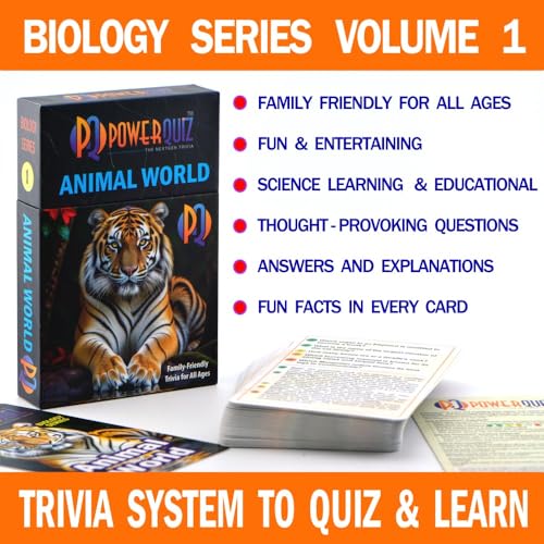 Animal World Biology Trivia Game for Kids & Adults | 200 Questions, 5 Difficulty levels Beginner to Expert, Fun facts, Explanations, Premium matte cards, Hard storage box - style: Animal World