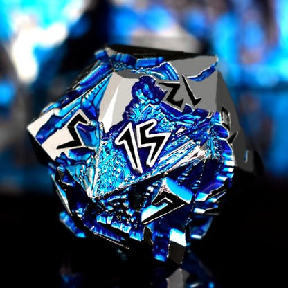 Rule Dice - D&D Dice Set, Metal Dice Sets, Dungeons and Dragons Dice Set with Gift Box, D20 D4 D12 D10 D% D8 D6, Blue Dragon Style Gaming DND Dice for MTG RPG TTPRG (Silver Black) - color: Silver Black