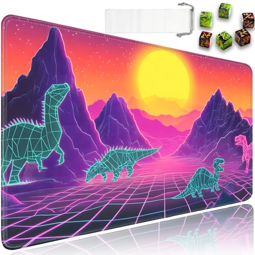 for MTG Game Playmat - 24 x 14 inches with Dices and Storage Bags, Non-Slip Base for TCG and Board Game Card Mats, Trading Card Games Mat, Neon Dinosaur, Futurism Pattern Collectible Card Playmats - color: Jv-playmat-p7-1-g196