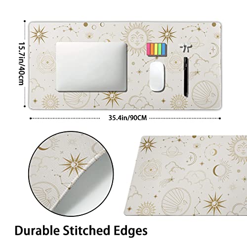 Boho Chic Sun Moon Large Mouse Pad XXL Magic Mystical Galaxy Stars Clouds Extended Large Desk Mat White Big Desk Pad 90X40 CM Non-Slip Rubber Base Stitched Edge Long Mousepad,35.4 x 15.7 Inch - color: Chic, size: 35.4 x 15.7 inches