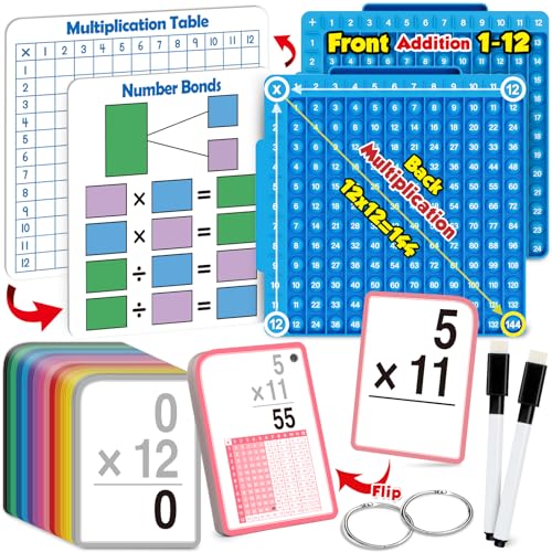 Torlam Multiplication Flash Cards + Math Board, Time Table Chart Flashcards for Kids Ages 6-12, 3rd-6th Grade Classroom Must-Have - style: Multiplication Flash Cards + Math Board