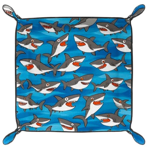 Dice Trays Sharks Ocean Holder Storage Box for Dice Games Like RPG DND, Leather Dice Holder Portable Folding Rolling Dice Tray, 16x16cm - color: Multi 1