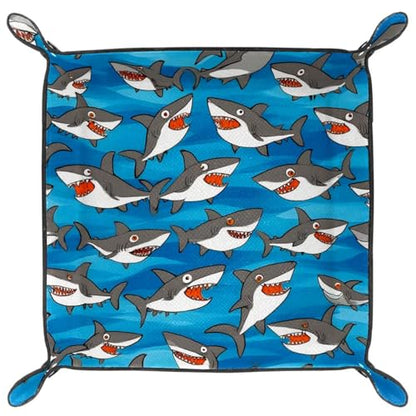 Dice Trays Sharks Ocean Holder Storage Box for Dice Games Like RPG DND, Leather Dice Holder Portable Folding Rolling Dice Tray, 16x16cm - color: Multi 1