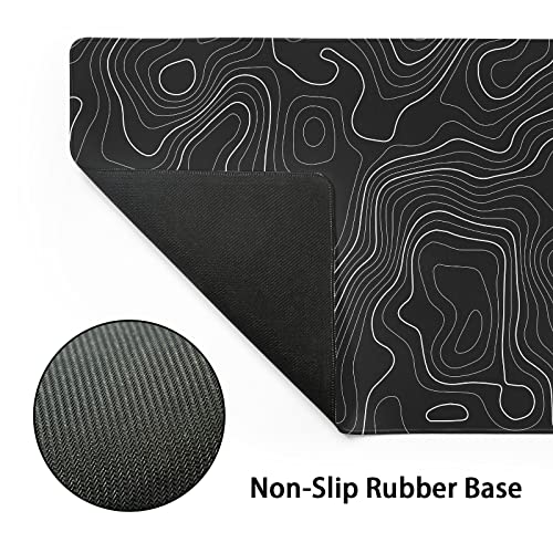 Topographic Map Large Mouse Pad XL Black Lines Contour Geographic Extended Large Desk Mat Big Desk Pad 80X30 CM Non-Slip Rubber Base Stitched Edge Long Mousepad,31.5×11.8 Inch - color: Blacktopo, size: 31.5 x 11.8 inches