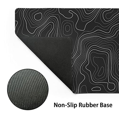 Topographic Map Large Mouse Pad XL Black Lines Contour Geographic Extended Large Desk Mat Big Desk Pad 80X30 CM Non-Slip Rubber Base Stitched Edge Long Mousepad,31.5×11.8 Inch - color: Blacktopo, size: 31.5 x 11.8 inches