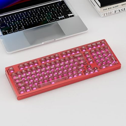 kutethy KY98 Wireless Mechanical Keyboard with Transparent Keycaps,Full Aluminum CNC,Hot-swappable,Pre-lubed Clicky Switches,Gasket Structure,RGB Backlit,BT5.0/2.4G/USB-C Wired (Red) - color: Red
