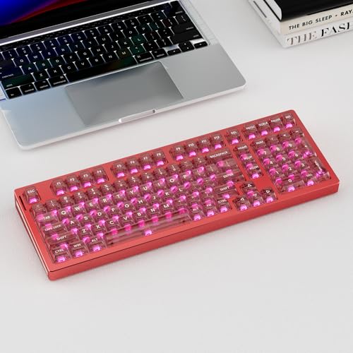 kutethy KY98 Wireless Mechanical Keyboard with Transparent Keycaps,Full Aluminum CNC,Hot-swappable,Pre-lubed Clicky Switches,Gasket Structure,RGB Backlit,BT5.0/2.4G/USB-C Wired (Red) - color: Red