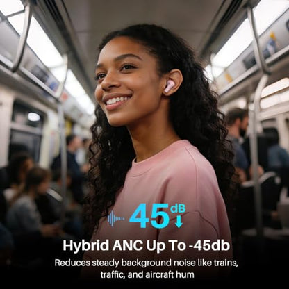 TOZO Hybrid Active Noise Cancelling Wireless Earbuds 6 Mics AI Clear Call | 68H Playtime LED Display 32 Preset EQs App Bluetooth 5.3 IPX8 Waterproof Ear Buds - color: Rose Gold