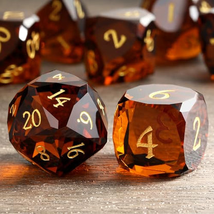 DNDND 7-Piece Glass Dungeons and Dragons Dice - Multifaceted Brown RPG Dice Set for DND, Tabletop Gaming, Collectors | Premium Gift Box & Durable Design (Brown) - color: Brown