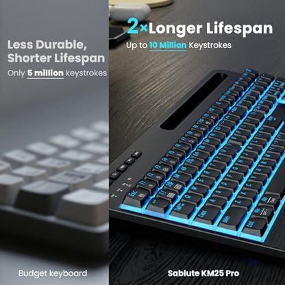 SABLUTE Wireless Keyboard and Mouse Combo, Rechargeable 4000mAh Light up Quiet Keyboard with Wrist Rest & Phone Holder, Ergonomic Silent Typing for PC/Mac/Laptop/Windows/Chrome OS - color: Black A