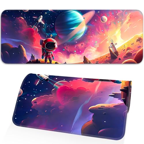 Gaming Mouse Pad, Non-Slip Rubber Band Stitched Edge, Astronaut Planet Space, Suitable for Home, Gaming, Office, 31.5x11.8 Inch Anime Mouse Pad - color: Universe space