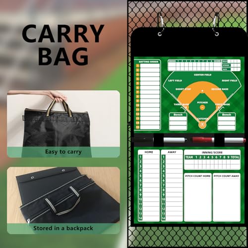 Magnetic Baseball Lineup Board for Dugout, 60 Magnets Coaching Clipboard with Dry Erase & Waterproof Bag – Dugout Organizer for Youth Baseball & Softball Coaches - style: Baseball