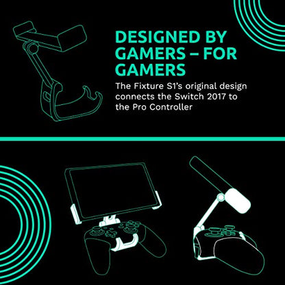 Fixture S1 Gaming Console Monitor and Controller Mount Compatible with Nintendo Switch and Pro Controller, Adjustable Video Game Holder Stand Clip, Gray - size: S1 - For Switch (2017)