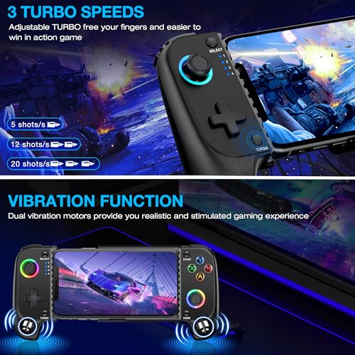 NinjaPlusOX Phone Controller for iPhone/Android with Hall Joystick, Wireless Controller for iPhone Support Xbox Game Pass, PlayStation, Steam Link, Call of Duty, Cloud Android iOS Controller - color: Dark Black