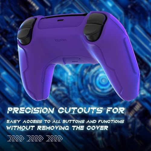 PlayVital Mecha Edition Silicone Cover Compatible with ps5 Controller with 2 Joystick Caps and 6 Stickers, Shockproof Non-Slip Grip Protector Accessories, Fits for ps5 Charging Station - Purple - color: Purple