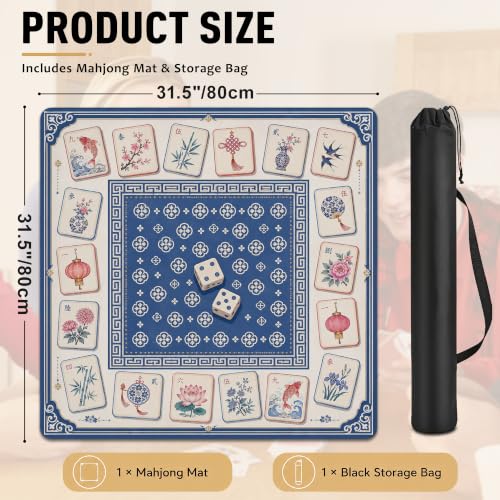 Dice Board Mahjong Mat for Table 31.5''x31.5'', Non-Slip Noise Reduction Mah Jongg Mats with Carrying Bag for American Mahjong, Poker, Board Games, Card Games & Dominoes - color: Dice Mahjong Board