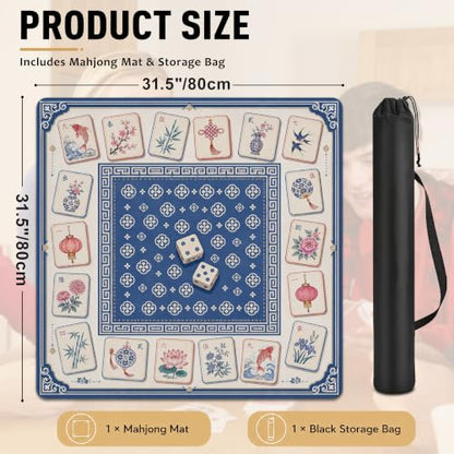 Dice Board Mahjong Mat for Table 31.5''x31.5'', Non-Slip Noise Reduction Mah Jongg Mats with Carrying Bag for American Mahjong, Poker, Board Games, Card Games & Dominoes - color: Dice Mahjong Board