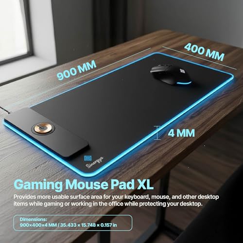 Wireless Charging RGB Gaming Mouse Pad 15W, LED Mouse Pad 35.43x15.75x0.16 in, Light Modes Extra Large Mousepad Non-Slip Rubber Base Computer Keyboard Mat for Gaming, MacBook, PC, Laptop, Desk