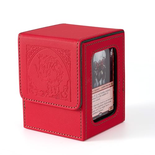 Venssu MTG Deck Box with Commander Display, Goblin Card Deck Case Fits 120 Single Sleeved Cards, TCG Card Storage Box with 2 Dividers and 1 Toploader (Red＆Green) - color: Goblin