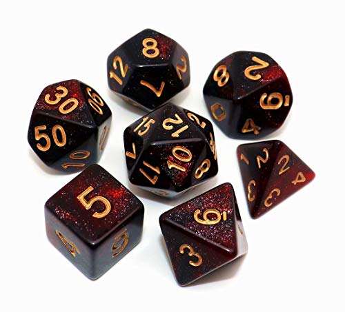 DND Dice Set 7Pcs Red Mix Black Nebula Dice for Dungeon and Dragons D&D RPG Role Playing Games Polyhedral Dice - color: Black Mixed Red+glitter