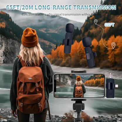 AMOOX Professional Wireless Lavalier Microphone for iPhone, Camera, Android, iPad, mini Microphone, Ultra-Low Delay, Microphone for YouTube,Interview,Video Recording/Vlog/TikTok - style: One Piece Lighting Port