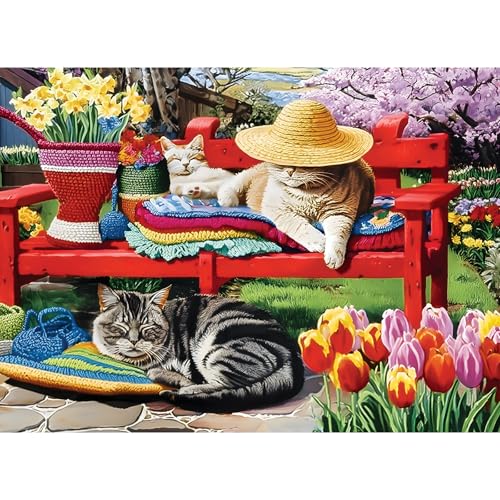 500 Piece Puzzles for Adults, Cat & Garden Jigsaw Puzzle, Ideal Gift | Perfect for Family Game Night, Home Wall Decor, Ideal Gift for Adults, Seniors, 20.5 x 15 in - style: Cats' Nap
