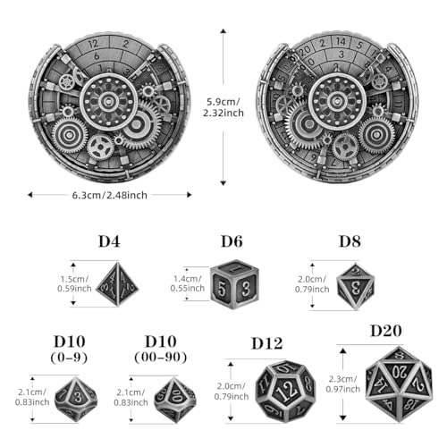 Gear Fingertip Gyro + 7pcs Polyhedral Metal DND Dice Set, Metal Dice Spinner Set, DND Starter Set, Christmas D&D Gifts with Gift Box, Tabletop Games, Role Playing Board Game Accessories, Silver - color: Silver