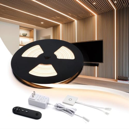 VST 16.4ft Silicone Recessed LED Strip for Wood Slat Wall Panels, 24V | 2700K-6500K Tunable White, CRI 90+ Dot-Free, RF Remote & Touch Control, Cut-to-Fit, Quick Connectors, Dual Mount - color: Touch Control