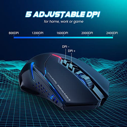 T-DAGGER Wireless Gaming Mouse- USB Cordless PC Accessories Computer Mice with LED Backlit, Ergonomic Gamer Laptop Mouse with 7 Silent Buttons, 5 Adjustable DPI Plug & Play for PC | T-DAGGER USB Cordless Gamer Mouse with 7 Silent Buttons and Plug & Play f