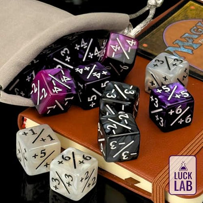 Luck Lab MTG Magic Life Counter Dice, 48 PCS - Compatible w/Magic Card Game Accessories, CCG Creature Stats w/ 2 Dice Bags (Purple Pearl, Purple Swirl, White Pearl, Black Pearl) - color: Purple Pearl, Purple Swirl, White Pearl, Black Pearl