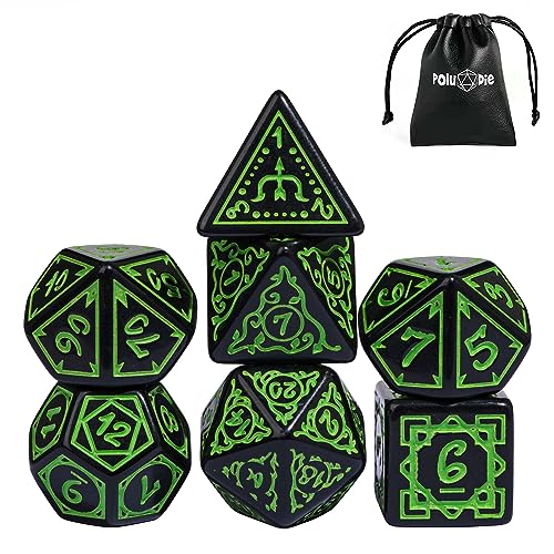 DND Dice Set -D&D Polyhedral Dice (7 Pcs) Druid Dice with Leather Dice Bag for Role Playing Dice Games RPGs(Druid - Black Green) - color: Druid - Black Green