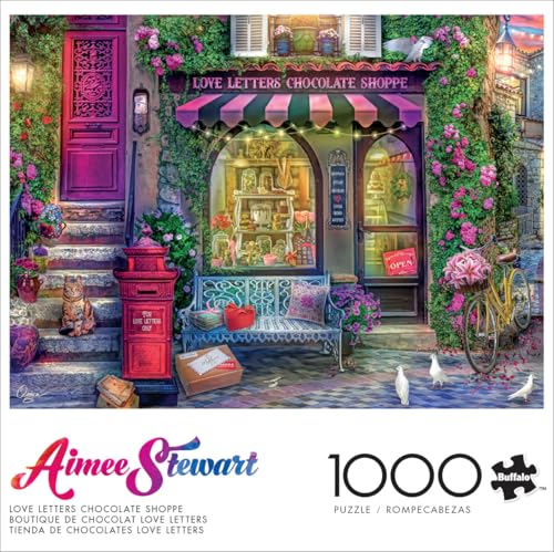 Buffalo Games - Love Letters Chocolate Shoppe - 1000 Piece Puzzle | Made in USA, Recycled Board, Finished Size 26.75 x 19.75 in, Includes Poster, Giftable, Frameable Art