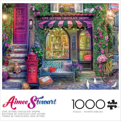 Buffalo Games - Love Letters Chocolate Shoppe - 1000 Piece Puzzle | Made in USA, Recycled Board, Finished Size 26.75 x 19.75 in, Includes Poster, Giftable, Frameable Art