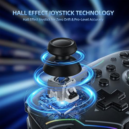 EJGAME Wireless Controller Compatible with Switch/Switch 2/PC/Steam Deck, Hall Effect Joysticks & Triggers/Wake-up/Turbo/RGB Light/Programmable/Dual Vibration,USB Bluetooth Adapter for PC (Black)