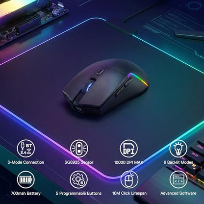 Redragon M730 PRO Wireless Lightweight RGB Gaming Mouse 10000 DPI | Cable-Free 0 Delay, Redefine Keybinding Macro, Vibing Backlight, Ergonomic Grip Body Comfort - size: Wireless