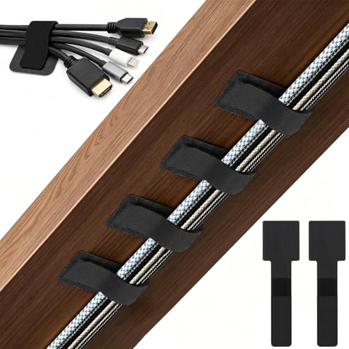 80 PCS Hook and Loop Cable Ties, Self Adhesive Cable Management Straps, Reusable Cord and Wire Organizer Clips for Under Desk, Computer, TV, Gaming Setup, Home Office and Kitchen, Black - color: Black