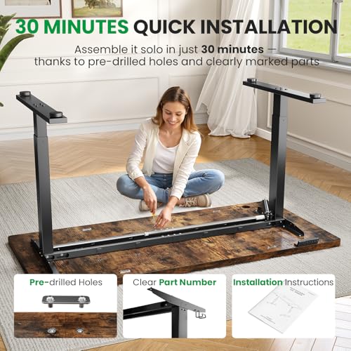 Brown 60x28 in Electric Standing Desk, 1 Inch Thick Tabletop | Double Beam Frame, Holds 220lbs, Sit Stand, 3 Memory Height Adjustment, Extra Deep Table Top, Black Frame - color: Rustic Brown Top / Black Frame, size: 60 x 28 Inch