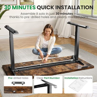Brown 60x28 in Electric Standing Desk, 1 Inch Thick Tabletop | Double Beam Frame, Holds 220lbs, Sit Stand, 3 Memory Height Adjustment, Extra Deep Table Top, Black Frame - color: Rustic Brown Top / Black Frame, size: 60 x 28 Inch