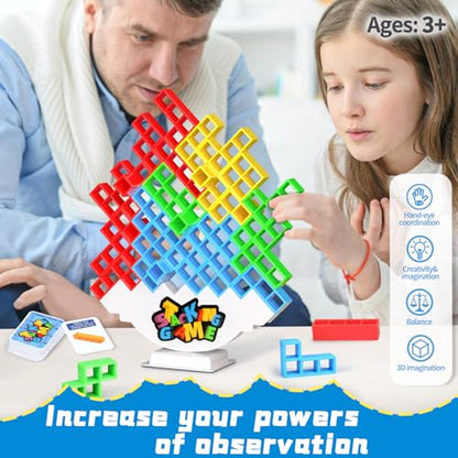 BBnote 64PCS Stack Game for Adult & Kids, Tetra Board Tower Games for Family Travel Party, 2 Players Balance Stacking Toy, Team Toys Building Block - size: 64PCS- 1 Base