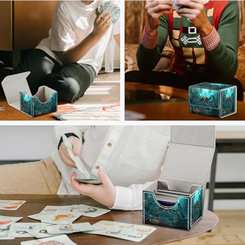 Magnetic Closure TCG Deck Box Portable Card Holder Trading Card Deck Box | PU Leather Collectible Card Case Game Trading Card Deck Box Storage Scratch Resistant Lining, A Giant Spider Glowing Cave - color: A Giant Spider Glowing Cave