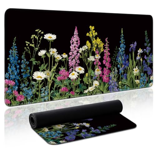 Aesthetic Desk Mat, Cute Starlit Floral Desk Pad Protector for Work & Decor, 35.4" x 15.7", Pretty Non-Slip Extended Mouse Pad for Office or Home - color: D.Starlit Petals, size: 35.4L x 15.7W inches