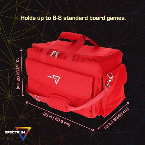BCW Spectrum Board Game Bag | Durable Duffle for 6-8 Board Games | Expandable Pockets & Storage | Comfortable Removable Shoulder Strap | Easy Top & Side Access - color: Red